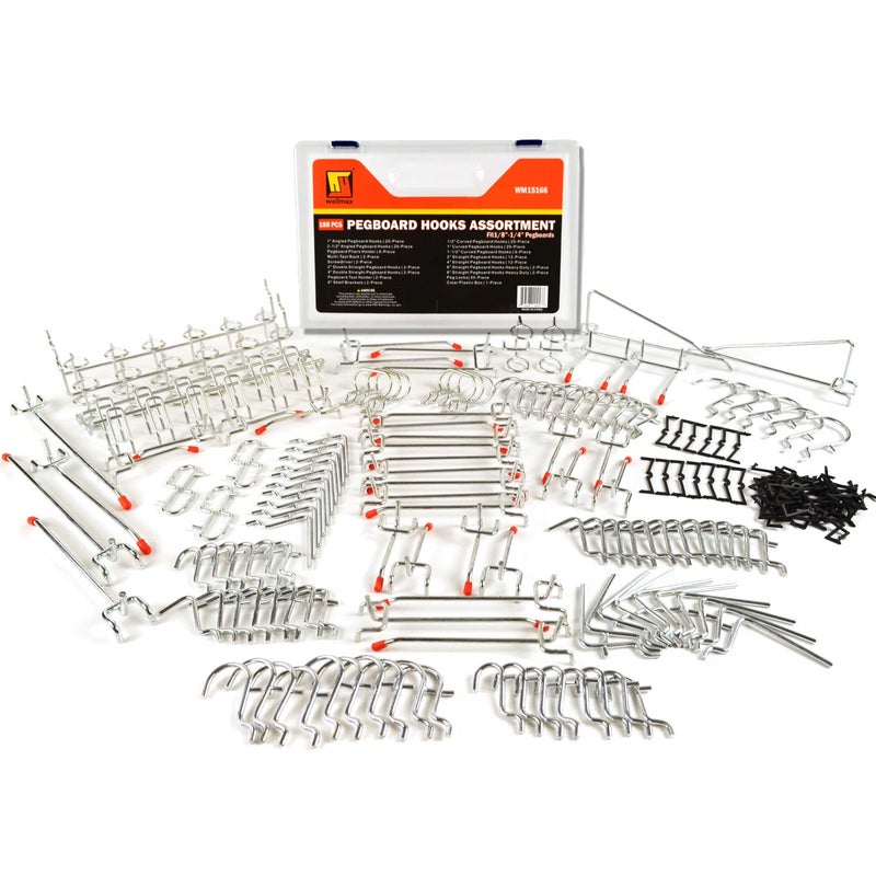Wellmax 188-Piece Pegboard Hooks & Accessories â€“ Heavy Duty Peg Board Organizer for Garage, Workshop, Kitchen & Crafts | Fits 1/4 & 1/8 Inch Peg Holes â€“ Pegboard Storage Kit - Image 1